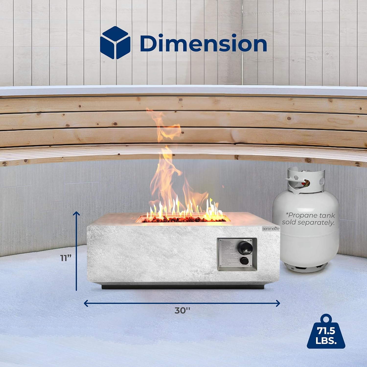 SereneLife Propane Gas Fire Pit Table - 40,000 BTU Square Gas Firepits with Cover for Outside
