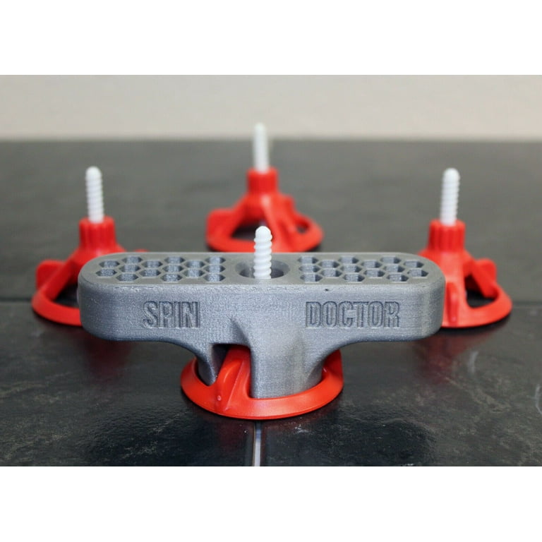 Spin tile leveling system outlet