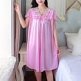thumbnail image 2 of Bixock Nightgowns for Women Silk Nightgown Pleated Loose Night Shirts Short Sleeve Sleep Shirts Lightweight Casual Home Sleep Dress, 2 of 5
