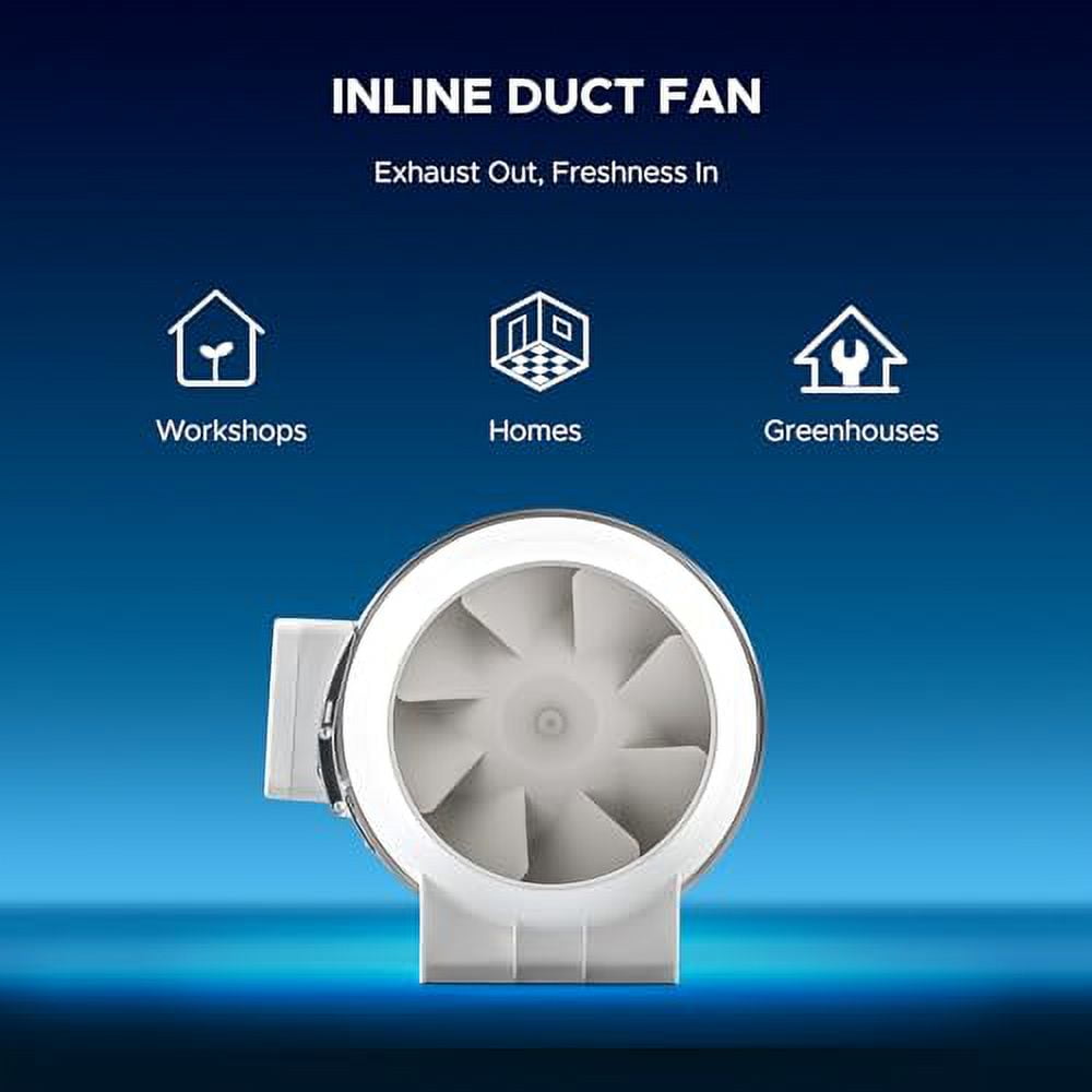 OMTech 5.67” Inline Duct Fan, 318 cfm Ventilation Exhaust Fan with Quiet 75W AC Motor, Low Noise Duct Booster Fan for Grow Tents Homes Workshops Cooling