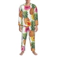 thumbnail image 3 of Yiaed Hawaiian Pineappl Print Men’s Pajamas Set - Long Sleeve Button Down Sleep Shirt and Pajama Bottoms Sleepwear Set Mens Pjs Sets Men's Pajama Bottoms-Small, 3 of 7