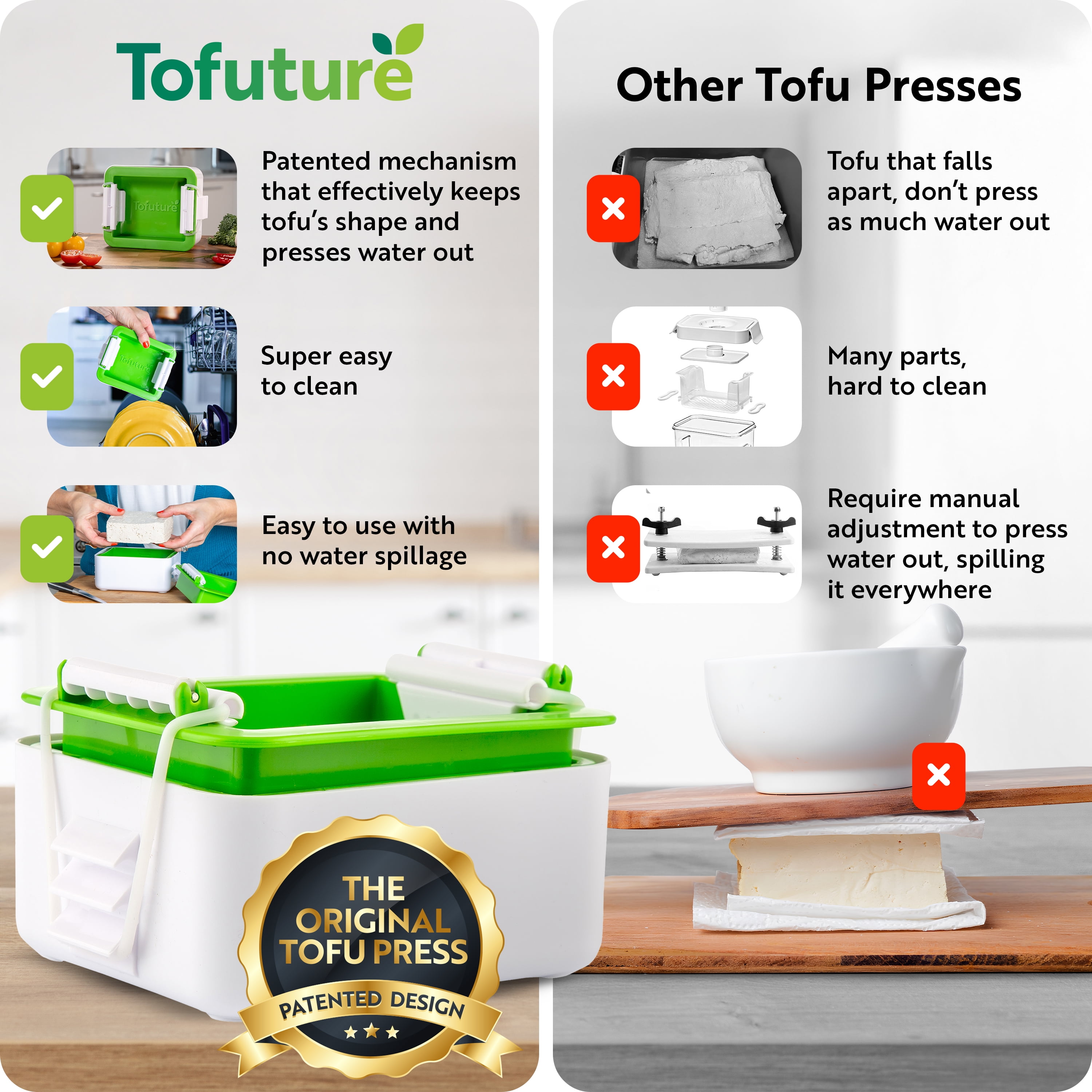 Tofuture Tofu Press - Easy, Efficient Water Removal for Perfectly Pressed Tofu Every Time