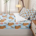 thumbnail image 5 of Manfei Cartoon Capybara Zipper Full Size Comforter Sets with Fitted Sheet and 2 Pillowcases,Cute Flowers Pattern Zipper Bedding Set,Blue,Reversible,4pcs, 5 of 8