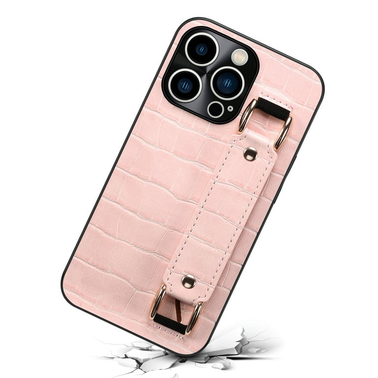 Case for iPhone 14 Plus Luxury PU Leather Wristband Hand Strap Holder Cover Card Slot Kickstand Soft Silicone Bumper Shockproof Anti Scratches Lining