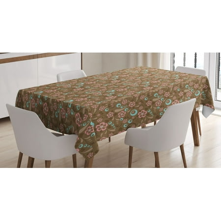 

Brown and Blue Tablecloth Floral Pattern with Swirls Circles Abstract Leaf Designs Retro Rectangular Table Cover for Dining Room Kitchen 52 X 70 Inches Caramel Pale Blue Coral by Ambesonne