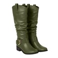 thumbnail image 5 of Women's Knee High Riding Boots Comfortable Low Chunky Heel Side Zipper Round Toe Wide Calf Boots Brown, 5 of 8
