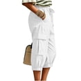 thumbnail image 7 of Womens Cargo Capri Pants, Elastic Waist Drawstring Cropped Pants with Multi Pockets, Outdoor, Walking Casual Workout Wear | VerBelle,White S, 7 of 7