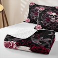 thumbnail image 4 of Homewish Gothic Sugar Skull Twin Quilt Set,Pink Red Damask Flowers Twin Coverlet Set,Halloween Duvet,2pcs, 4 of 7