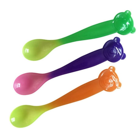 

Hobeauty 3 Packs Cute Bear Head Safety Temperature Sensing Change Color Spoon BPA Free Baby Heat Spoon