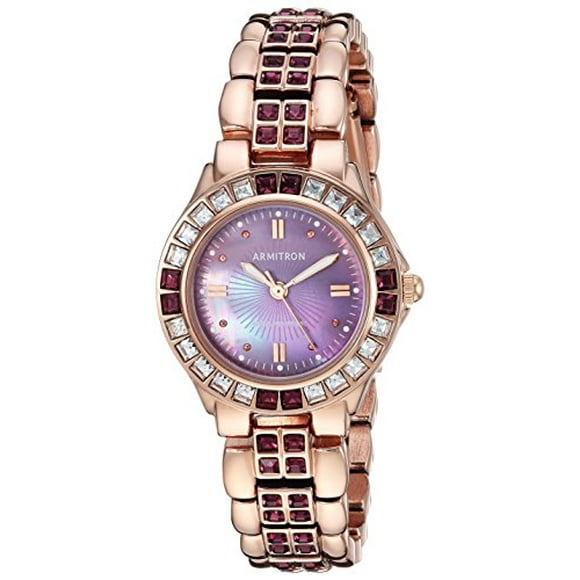 Armitron Womens 75/3689VMRG Amethyst Colored Genuine Crystal Accented Rose Gold-Tone Watch