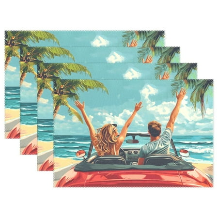 

Ryvnso Placemats Set of 4 Seaside Car Dining Mats Heat-Resistant Non-Slip Washable Table Mat