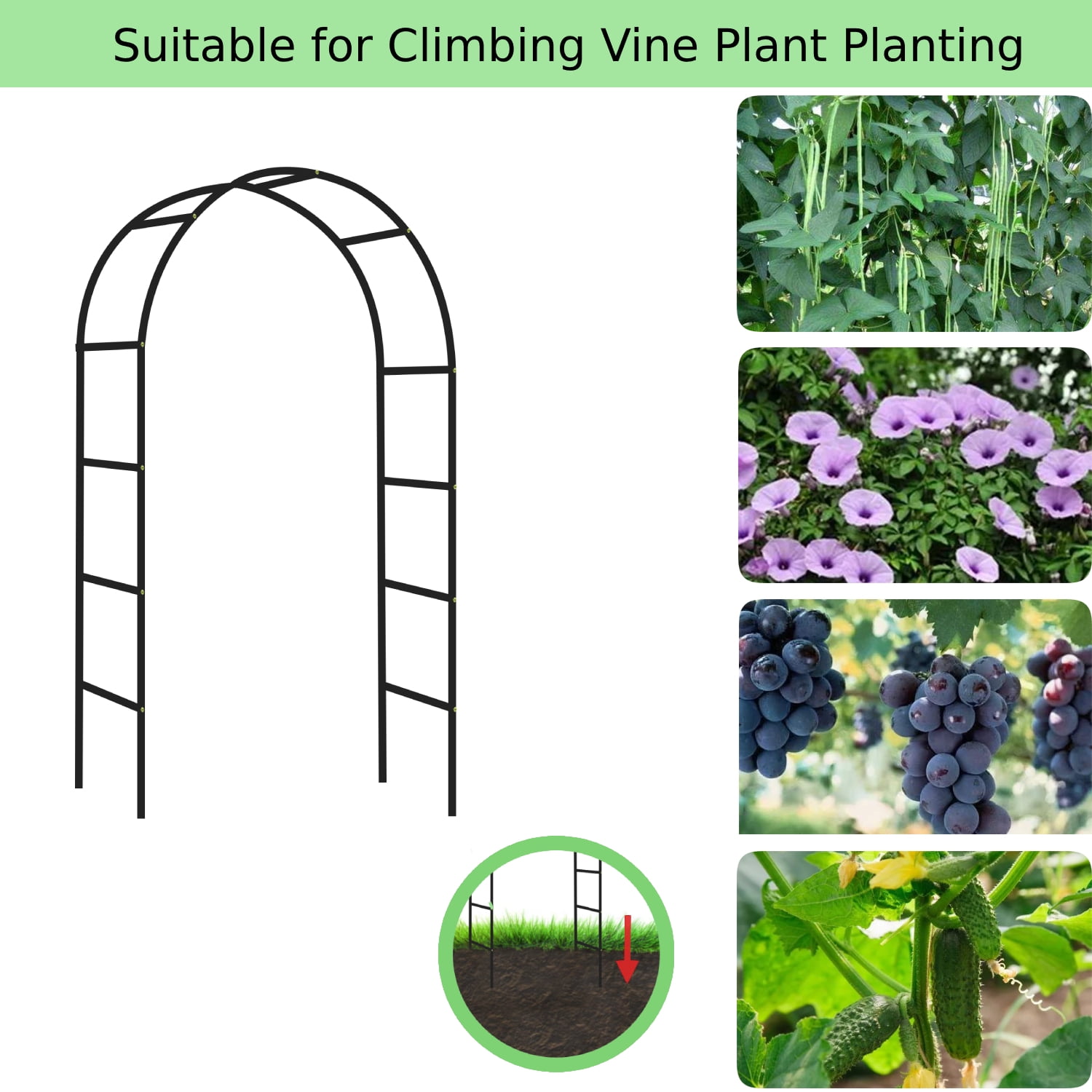 JOPESO Garden Arch Metal Garden Arbor Arch Trellis for Various Climbing Plant 7.87×4.59×1.25FT Indoor Archway Wedding Party Brithday Outdoor Walkway Garden Lawn MatteBlack