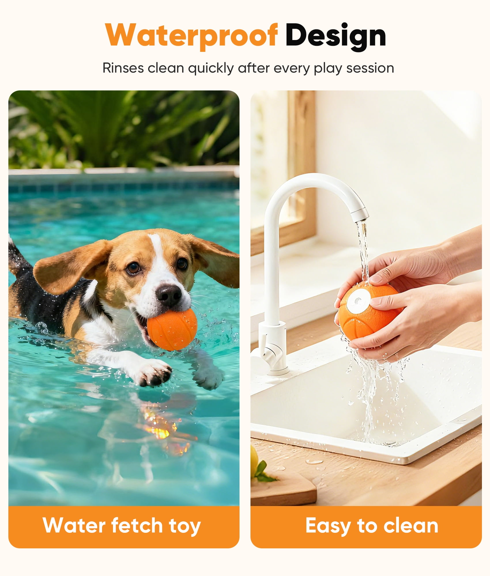 Petbobi Automatic Interactive Dog Ball, Durable E-TPU Rechargeable Rolling Bouncing Toy for Small Medium Dogs, Orange