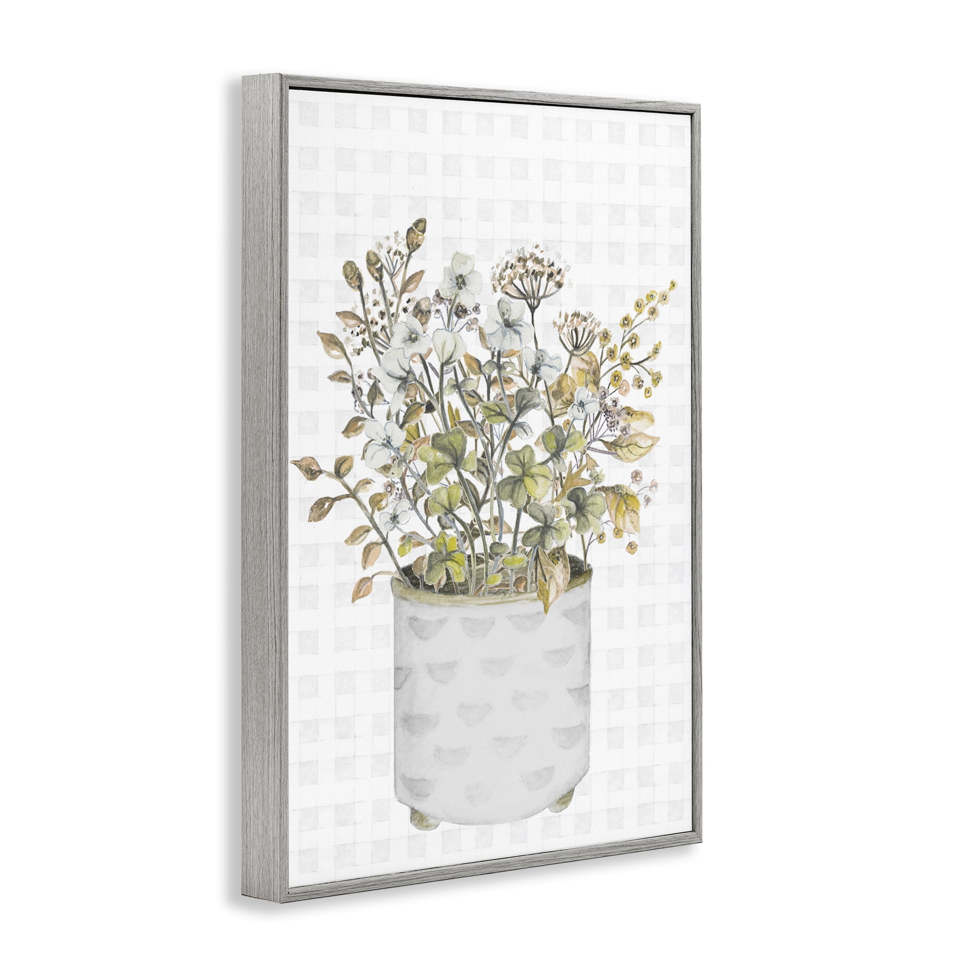 Stupell Industries Neutral Potted Wildflowers Botanical & Floral Painting Gray Framed Art Print Wall Art, 20 x 30
