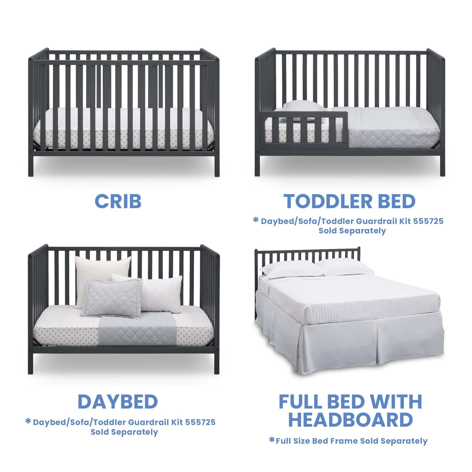 Delta Children Heartland 4-in-1 Convertible Baby Crib, Charcoal Gray