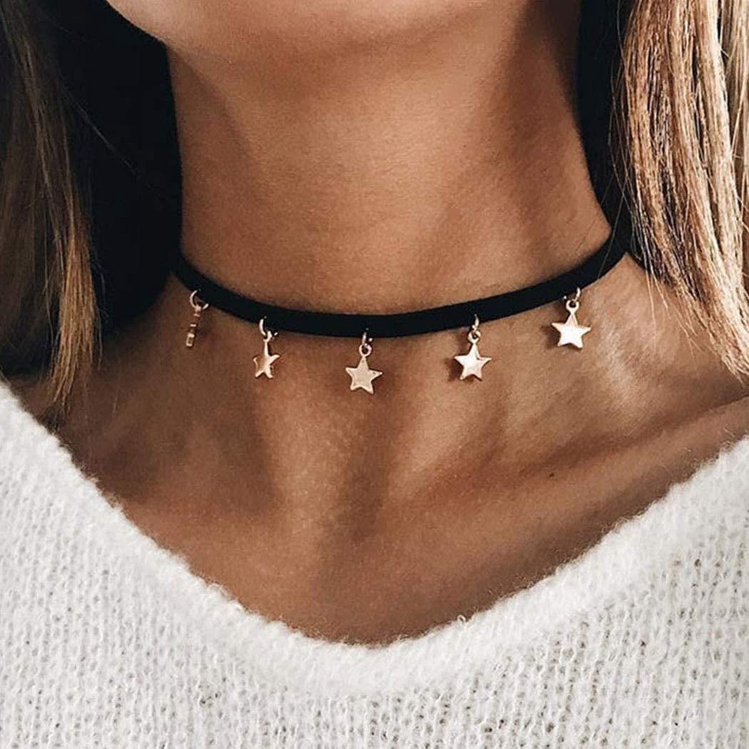Black Choker Necklace Star Pendant 