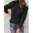 thumbnail image 4 of Women's Black Strapped Cut out Shoulder Turtleneck Sweater, 4 of 26