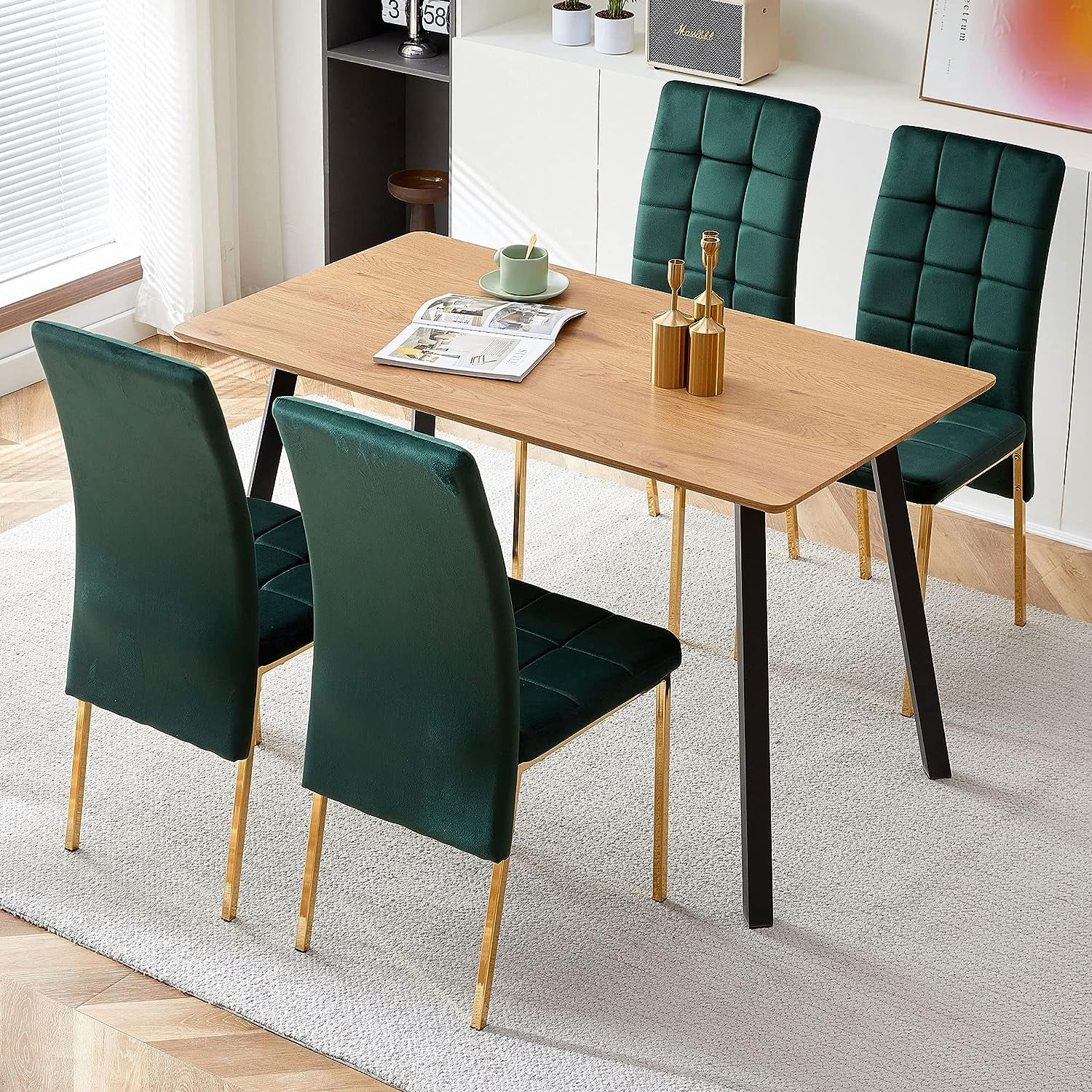 NORDICANA Set of 4 Dining Chair, Luxury Velvet Accent Chair High Back Living Room Chair No Arms, Upholstered Home Kitchen Chair with Gold Color Legs for Home,Hotel,Club