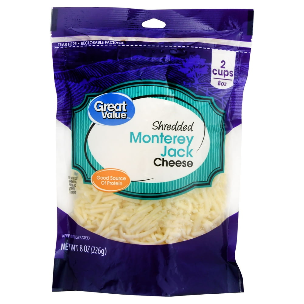 Great Value, Shredded Monterey Jack Cheese, 8 Oz.