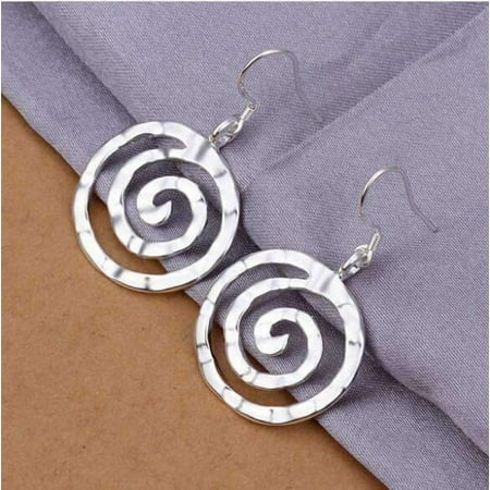 - ON SALE - Hammered Spiral Sterling Silver Hook Earrings Silver