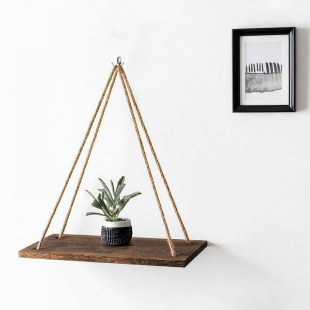 EIGTHTAIL Hanging Shelves for Wall & Window Plant Shelf Indoor - Floating Wall Shelves for Bedroom Bathroom Living Room - Macrame Boho Wall Hanging Shelf - Triangle Rope Rustic Wood Shelv