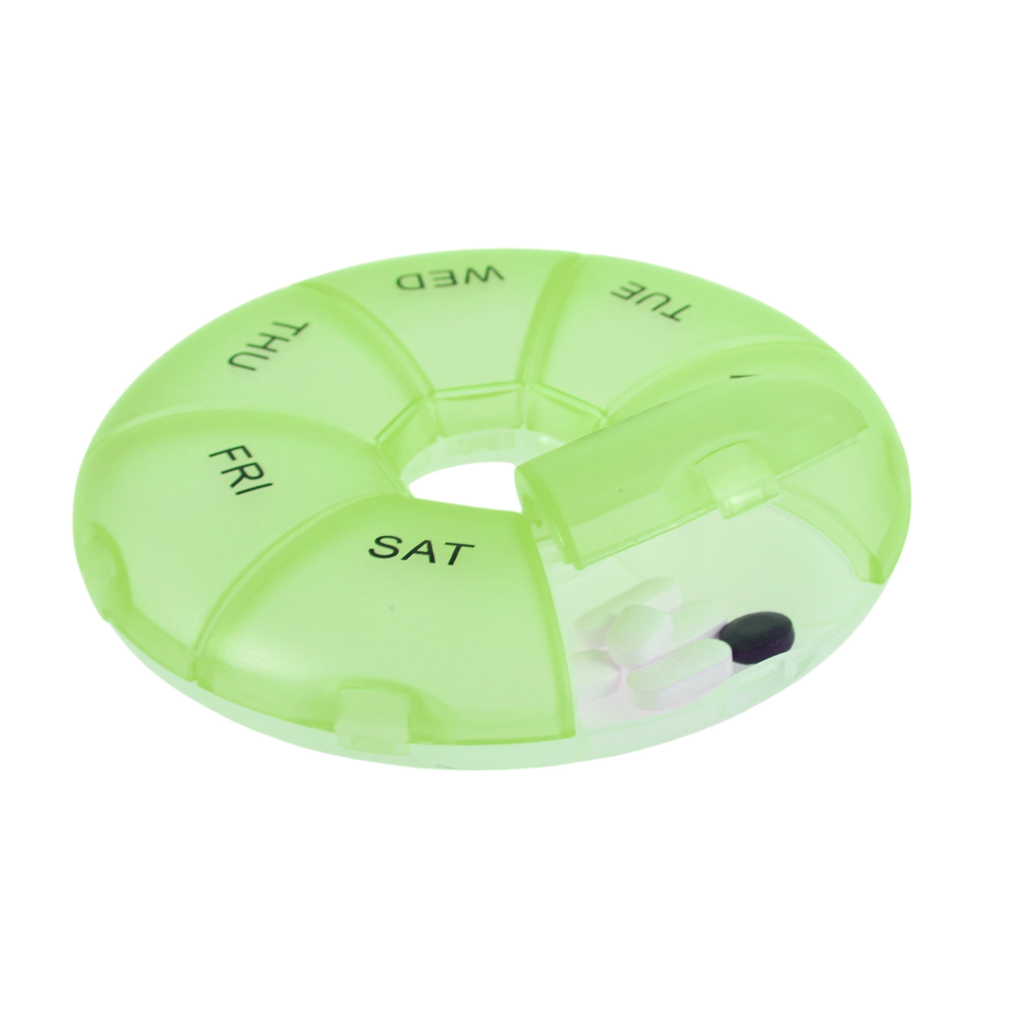 Unique Bargains Lightweight 7 Grids Circular Pill Case with Individual Compartments Green