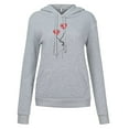 thumbnail image 3 of Fesfesfes Women Hooded Solid Color Printing Drawstring Hood Long Sleeves Sweater Tops Tops on, 3 of 5