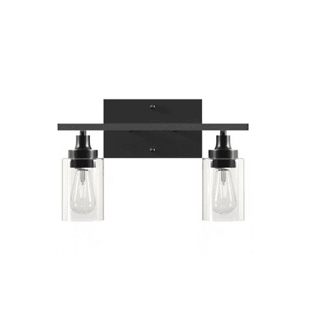 

14 in. 2-Light Matte Black Modern Vanity-Light with Clear Glass Shade