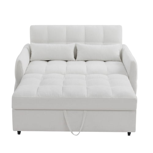 52.8" Loveseat Sofa Pull-out Sofa Bed Tufted Sleeper Sofa with an Adjustable Backrest, Three USB Ports and Two Lumbar Pillows for Living Room (Beige)
