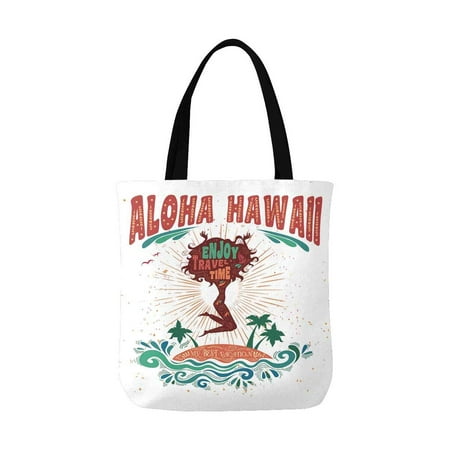 ASHLEIGH Inspirational Summer Aloha Hawaii Hipster My Best Vacation Washable Canvas Tote Bag Resuable Grocery Bags Shopping Bags Canvas Tote Bag Perfect for Crafting
