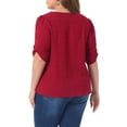 thumbnail image 3 of Agnes Orinda Women's Plus Size Tops Texture Pleated Notched V Neck Ruffle Short Sleeve Summer Casual Blouses 1X Burgundy, 3 of 6