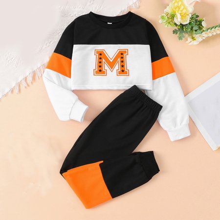 

Hbdhejl Outfit Set For Girls Boys Toddler Kids Outfit Letters Prints Long Sleeves Tops Hoodie Sweatshirt Pants 2Pcs Set Outfits Orange 5-6 Years