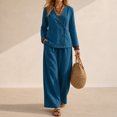 thumbnail image 3 of Women's 2 Piece Outfits Casual Lapel Half Zip Sweatshirts and Wide Leg Pants Tracksuit Sets, 3 of 4