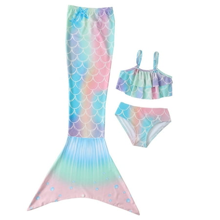 

Girl 3 Piece Bikini Swimsuit Sets with Mermaid Skirt Coverup