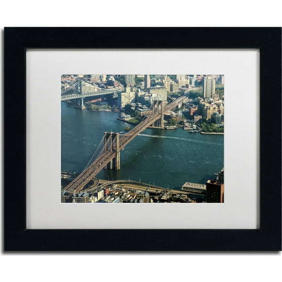 Trademark Fine Art "Brooklyn Bridge" Canvas Art by CATeyes, White Matte, Black Frame