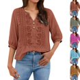 thumbnail image 2 of 2026 Embroidered Linen Tops for Women 3/4 Sleeve Boho Peasant Shirts Casual Gauze Clothes for Summer Beach,Brown,XL, 2 of 8