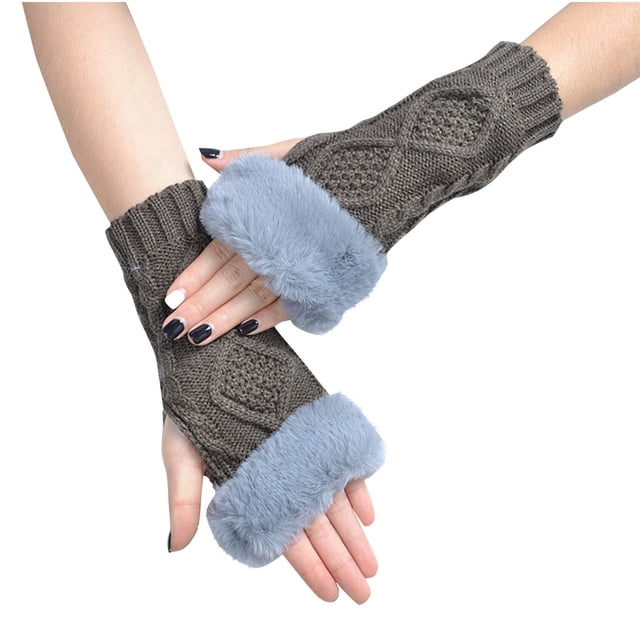 HAming Women Knit Fingerless Gloves Fleece Soft Comfy Cable Fall Winter Warm Arm Warmers Cute Mittens