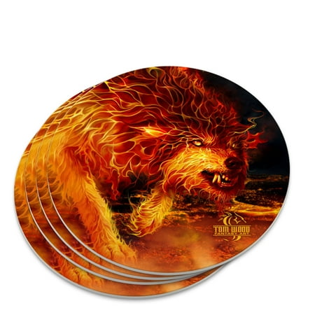 

Fire Wolf Flaming Stalker Creature Novelty Coaster Set