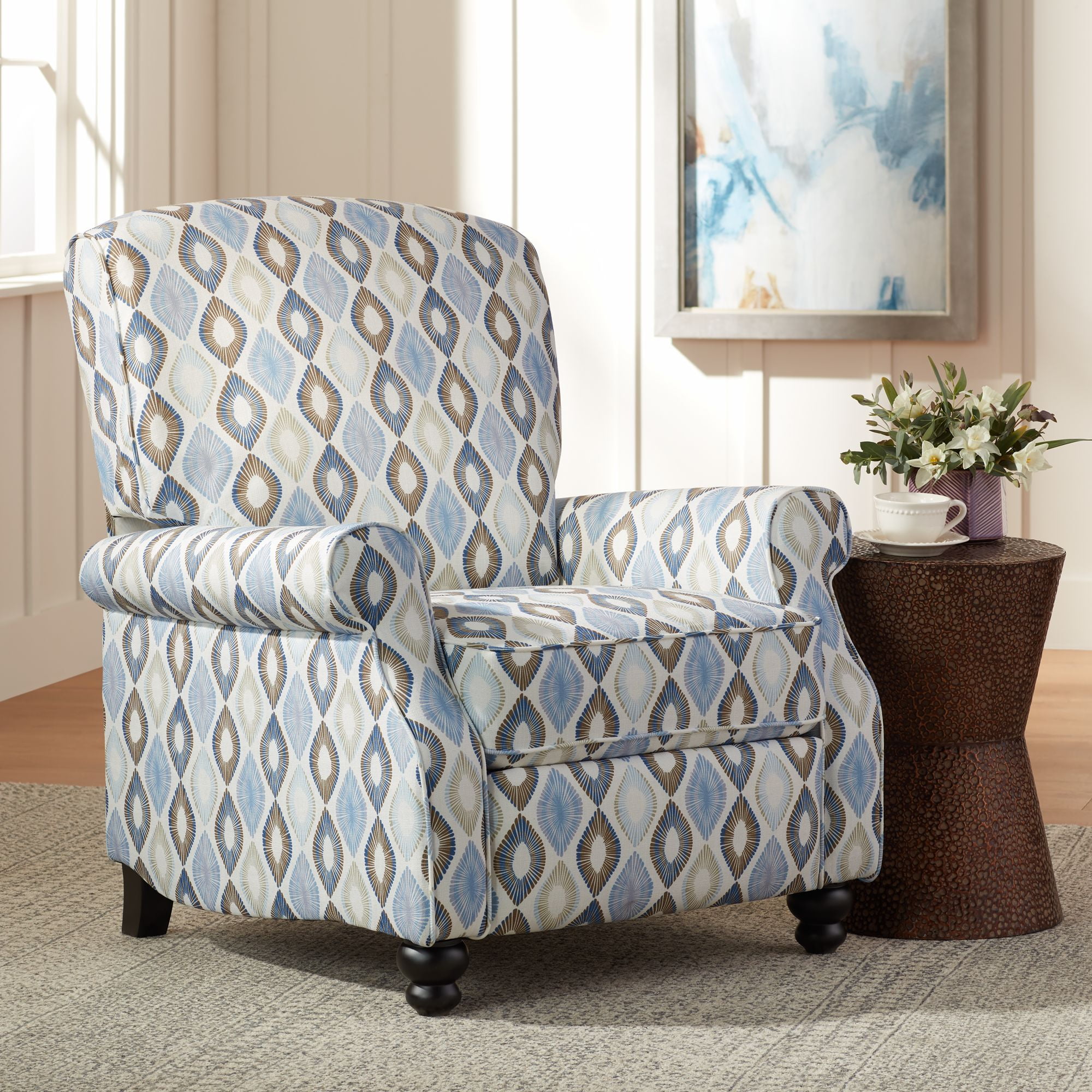 Elm Lane Blue Diamond Recliner Chair Modern Armchair Comfortable Push