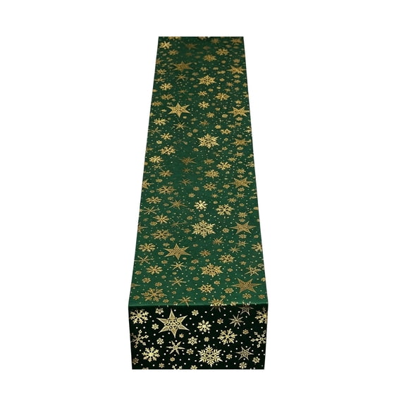 Christmas Golden Snowflake Table Runner 108x11 Inch, Velvet Festive Table Decor for Dining Table Holiday Party Home