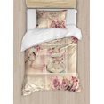 thumbnail image 1 of Shabby Flora Duvet Cover Set, Grandmother Mothers Day Vintage Themed Lace Cage Cups Flowers, Decorative 2 Piece Bedding Set with 1 Pillow Shams, Twin Size, Pale Pink White, by Ambesonne, 1 of 3