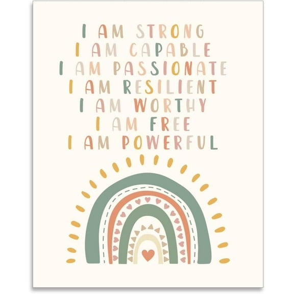 1Sheet 1 Pc Positive Affirmations Mental Health Wall Poster I Am Stronge Boho Classroom Decor Therapy Counseling Office Decor Painting Educational Poster for Counselor School 25.4x20.5cm/10x8