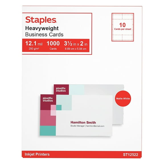 Staples Inkjet Business Cards 2" x 3 1/2" Matte White 1000/Cards 610387