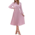 thumbnail image 2 of INSPIRE CHIC Women's Dress Holiday Long Sleeve Tie V Neck Pleated A-Line Midi Dress XL Pink, 2 of 6