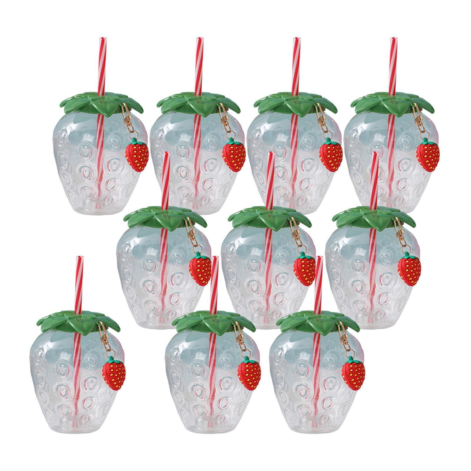 Tachiuwa 10x Strawberry Sippy Cup with Straw for Kids for Hawaiian Household Birthday Clear Keychain