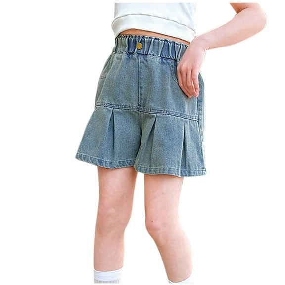 THDHVS Casual Skirts for Girls,Kids Summer Skirts,Girls Denim Skirt Summer Vintage Pleated Kids Skirt Shorts Kidren Uniform Skirt Jeans Skorts Light Blue 9-10 Years