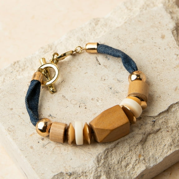 Howard's Caris Geo Wood and Denim Toggle Bracelet for Women