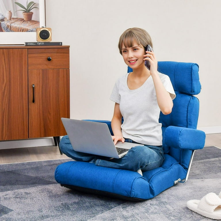Giantex Adjustable Folding Floor Sofa Chair Upholstered Sleeper Chair w 6 position Adjustable Headrest Lumbar Support Extended Seat Blue Walmart