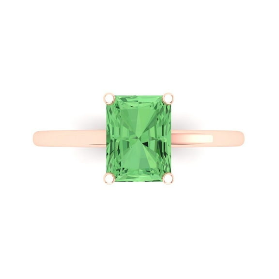 Clara Pucci 14K Rose Gold 2ct Green Solitaire Ring for Women