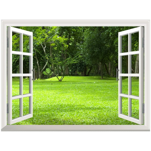 wall26 Removable Wall Sticker/Wall Mural - Garden Green Grass | Creative Window View Wall Decor - 24"x32"